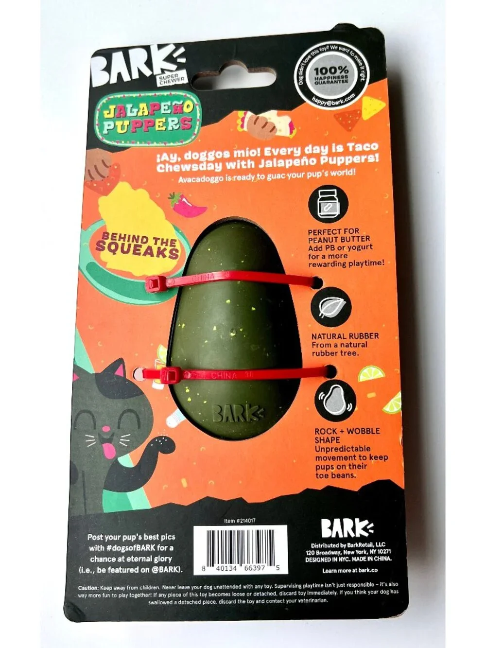 BARK Super Chewer Avacadoggo Dog Toy Avacado Small Rubber Treat Holding